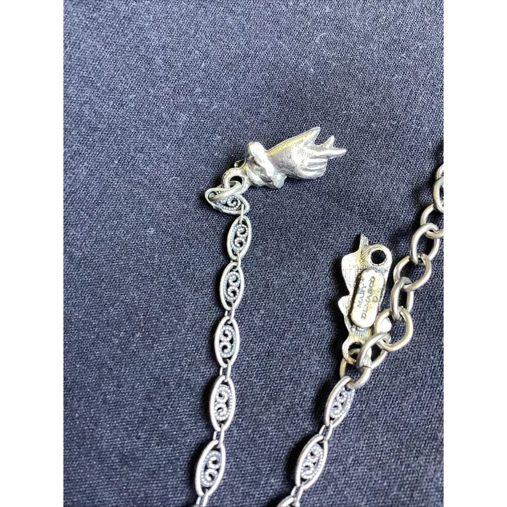 Vtg Mary DeMarco La Contessa Cat Pendant Necklace Rare Hand Clasp Pewter Signed